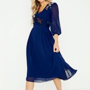 Navy Floral Midi Dress